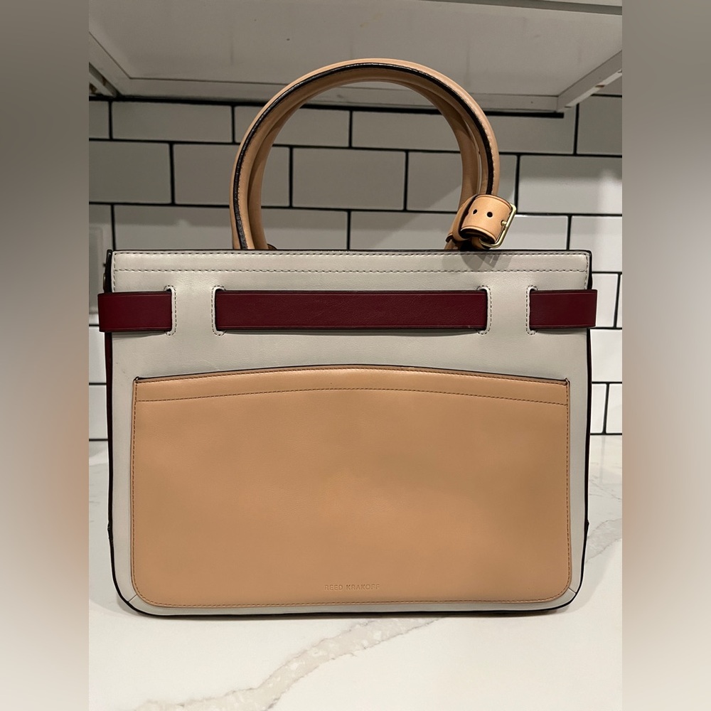 Reed Krakoff Tan and Burgundy Boxer Tote Bag - Picture 2 of 8